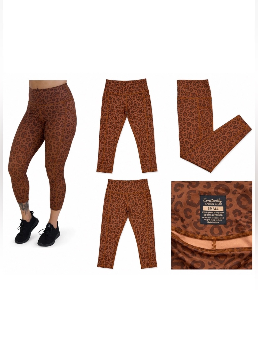 CVG Touchdown Football Leopard Print Capri Leggings Small Squat Approved Pockets